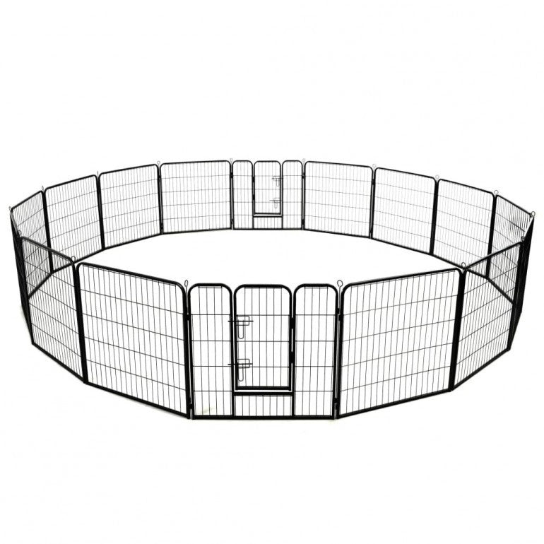 Recinto circolare box per cani Ezooza Tichi con 16 pannelli acciaio da 80 x 80 cm cadauno