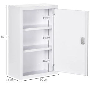 Armadio Medico in Acciaio Bianco con 3 Ripiani e Serratura, 30x14x46 cm