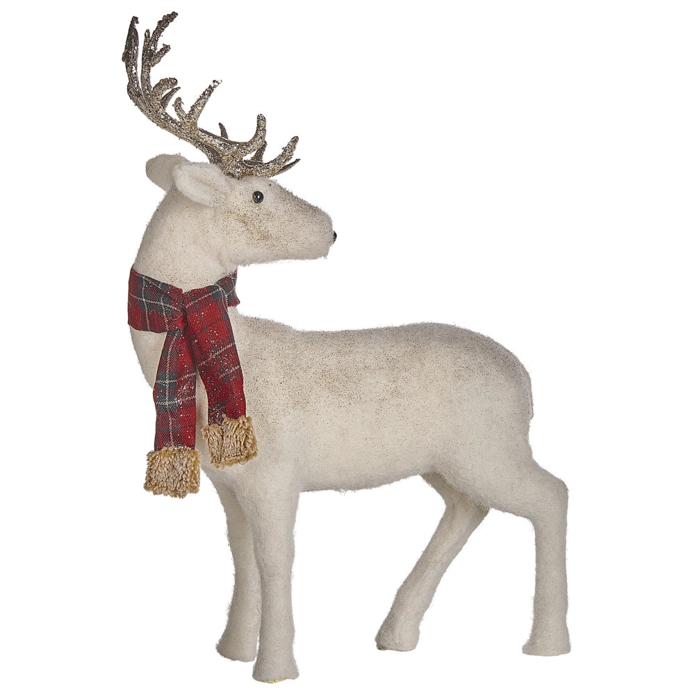 Figura decorativa renna ecopelle bianco argento rosso verde 51 cm natale soggiorno