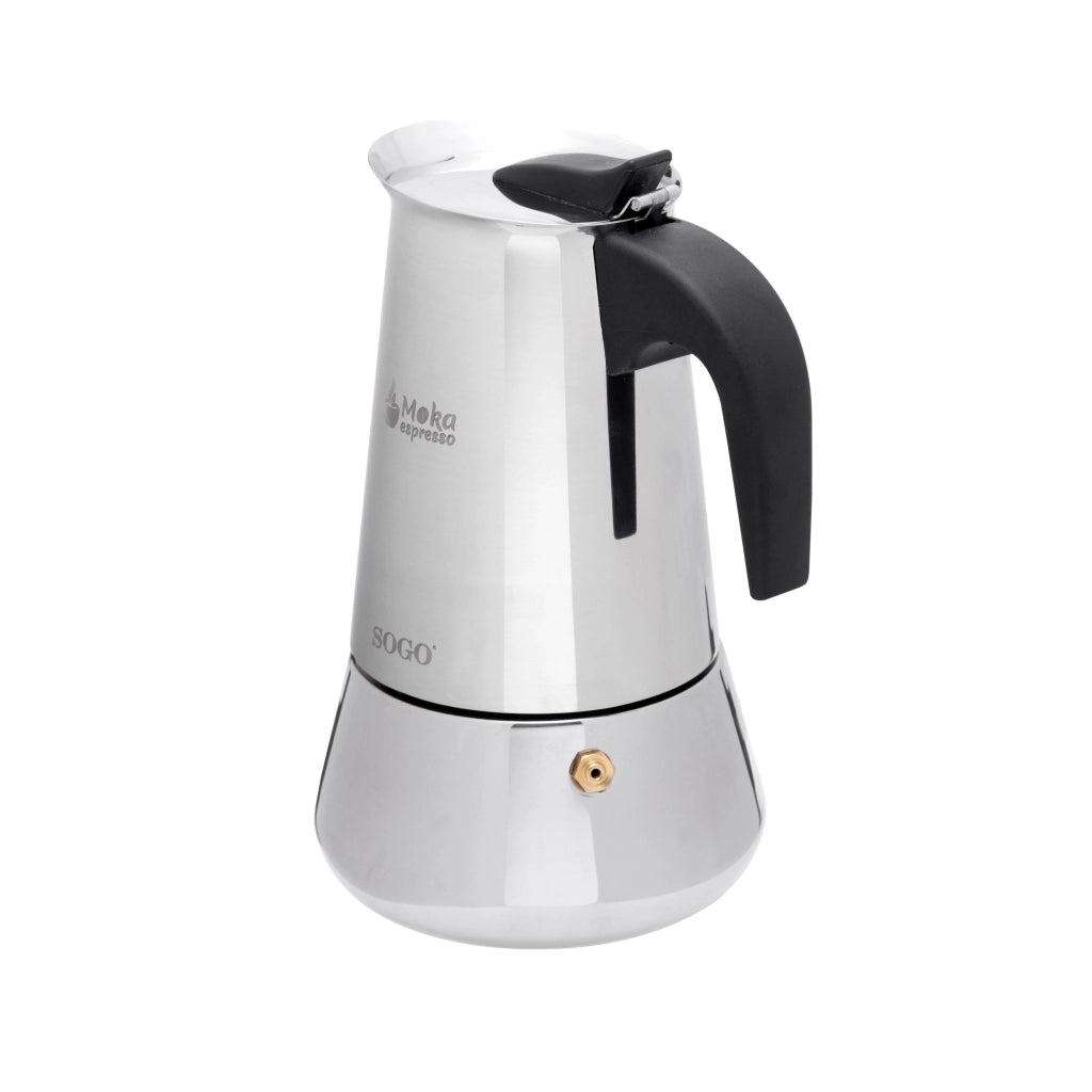 Caffettiera moka 6 tazze in acciaio inox per induzione gas e vetroceramica, manico ergonomico per espresso - Sogo