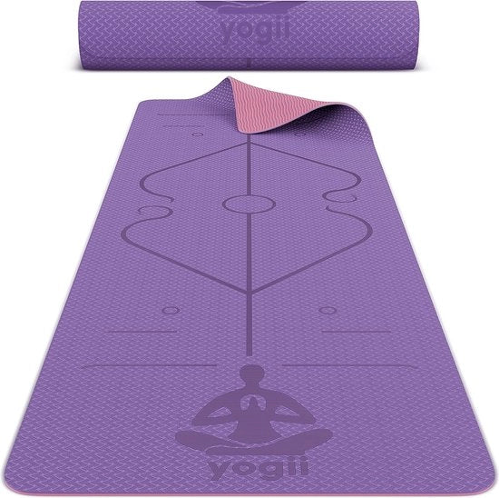 Mat di yoga, alta qualità mat per Pilates in TPE, ecologico, antiscivolo, mat per fitness e allenamento, 183 x 61 x 0,6 cm, viola/rosa