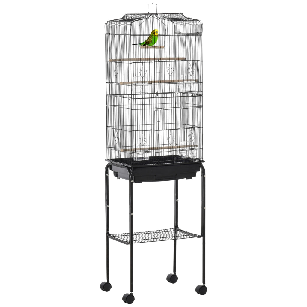Gabbia per Uccelli con Ruote e Vassoio Estraibile ¨C Zephmum ¨C Nero 46.5x36x157 cm
