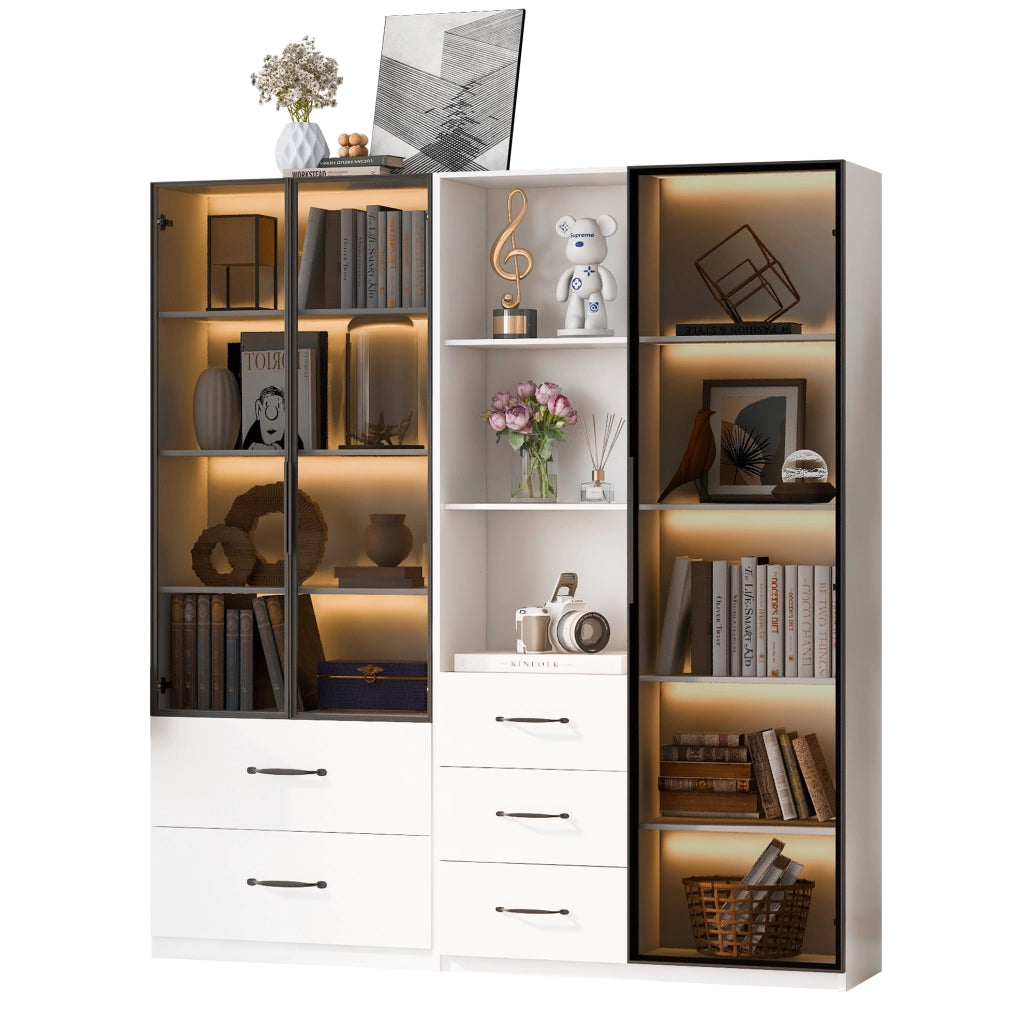 Vetrina LED modulare bianca 140 x 40 x 160 cm con cassetti