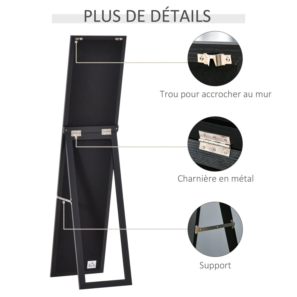 Specchio a Pieno Lunghezza con Supporto ¨C zephmum ¨C Nero 37x37x154 cm