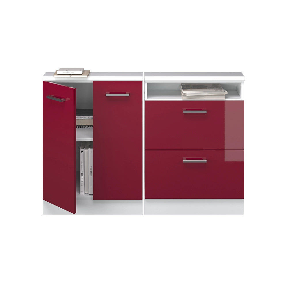 Mobile cucina sottotetto R-Line Rosso lucido/Bianco 120 cm Set di 2 Vicco