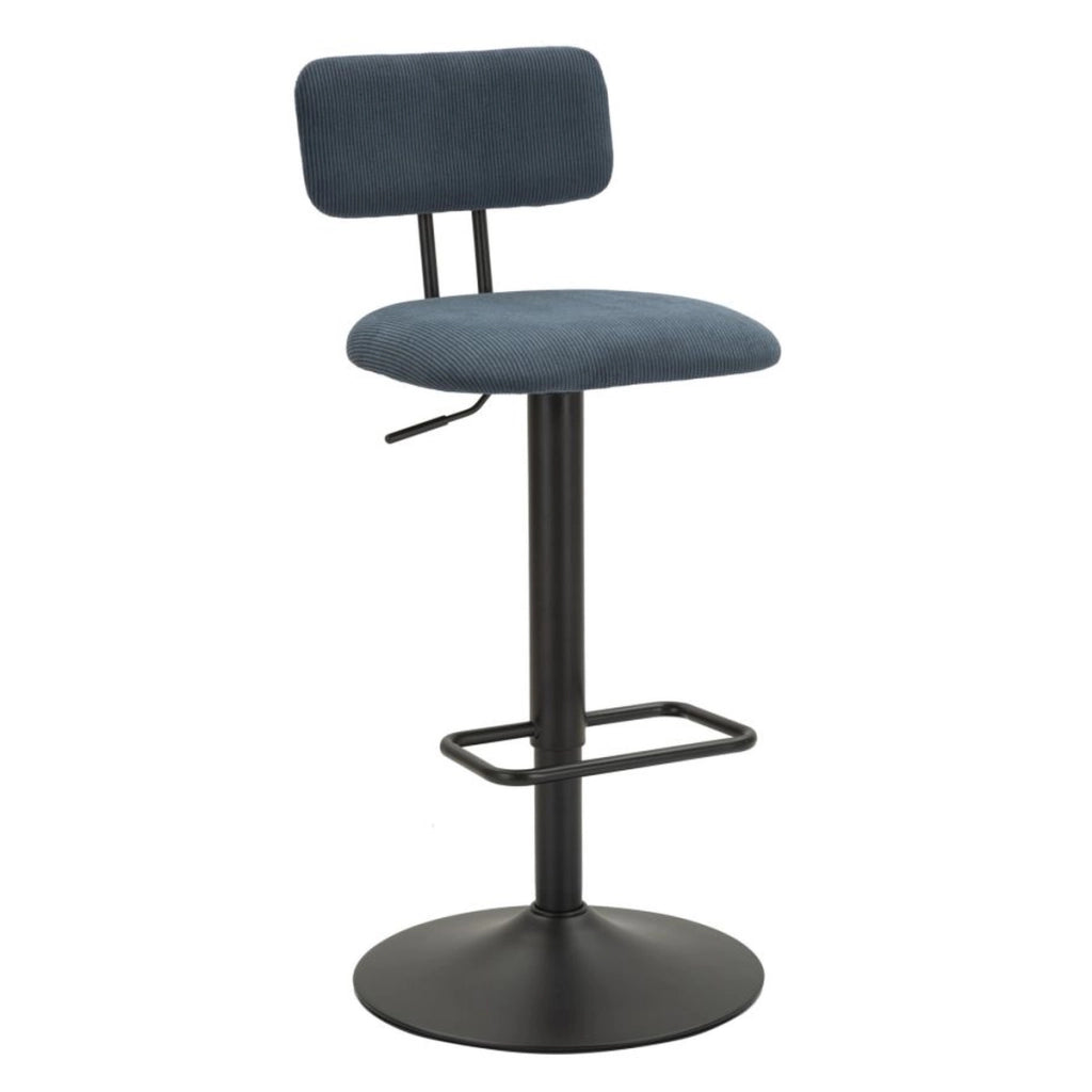 Set 2 sgabelli bar Light Navy blu con schienale, struttura nera regolabili in altezza