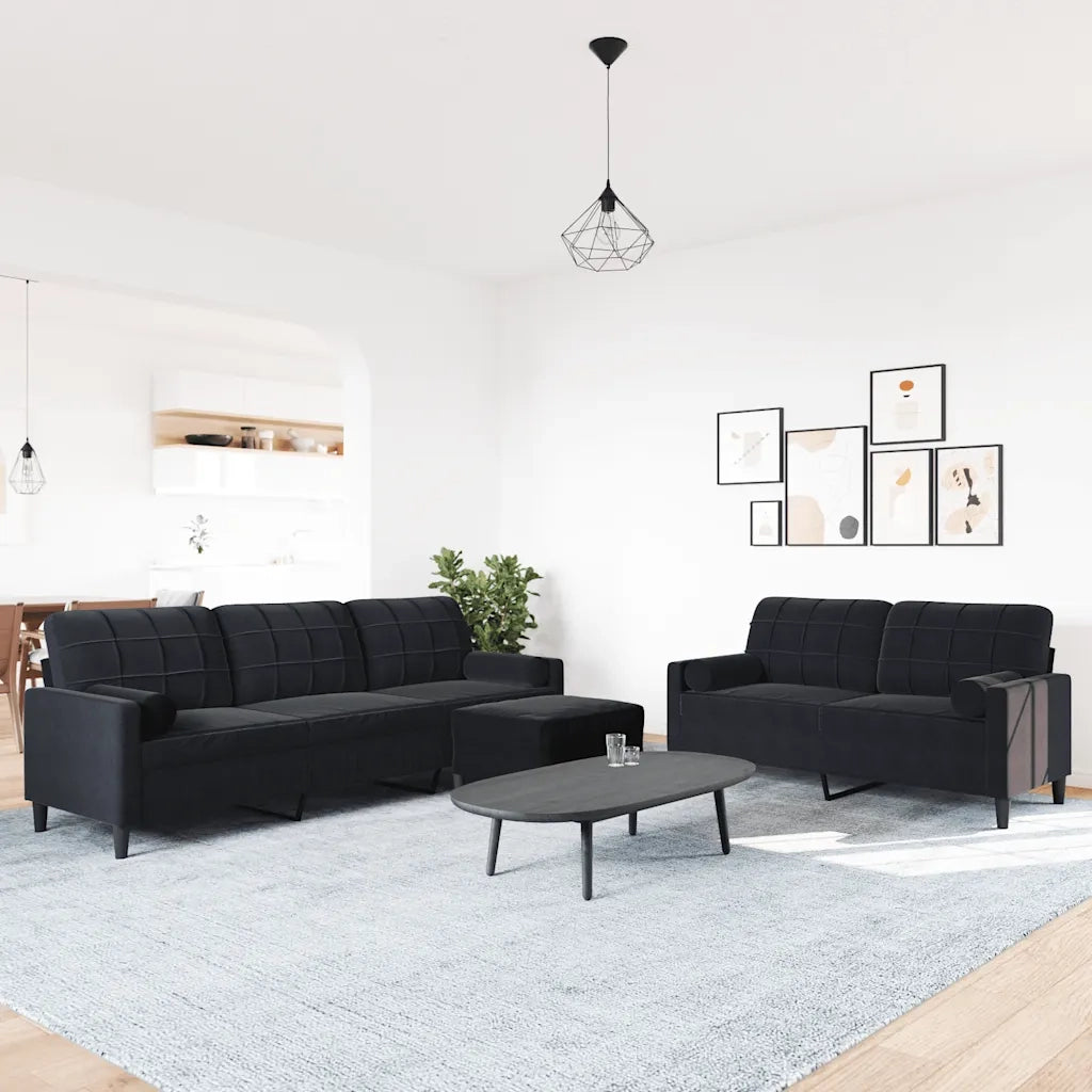 Set di Divani 3 pz con Cuscini e Rinforzi Nero in Velluto