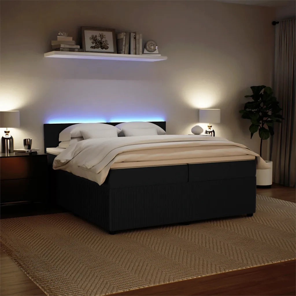 Giroletto a Molle con Materasso Nero 200x200 cm in Velluto