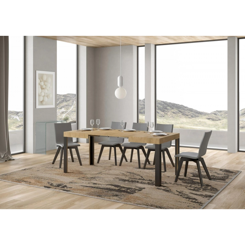 Tavolo allungabile 80x120/204 cm Linea telaio Antracite - Quercia Natura