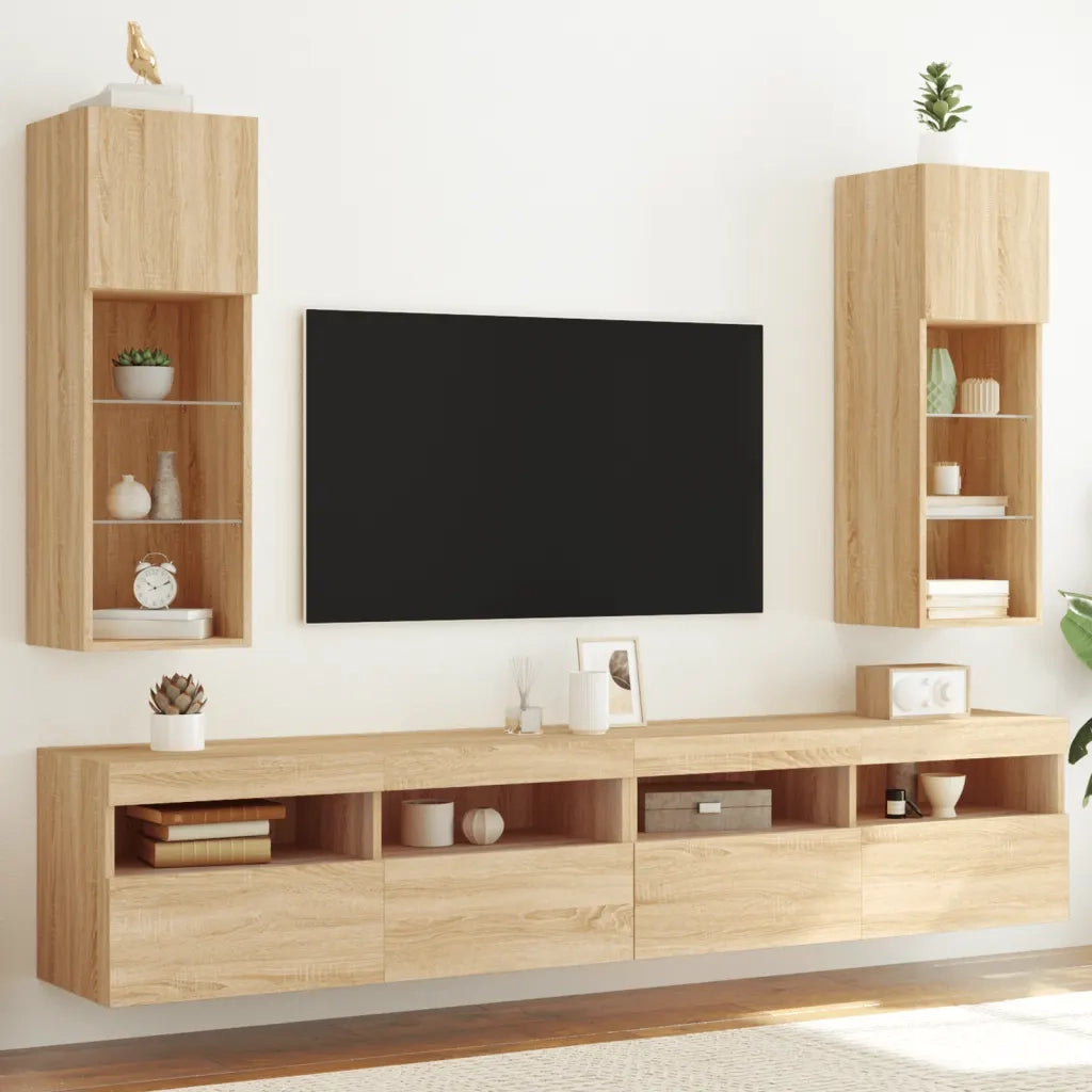 Mobili Porta TV con Luci LED 2 pz Rovere Sonoma 30,5x30x90 cm 837006