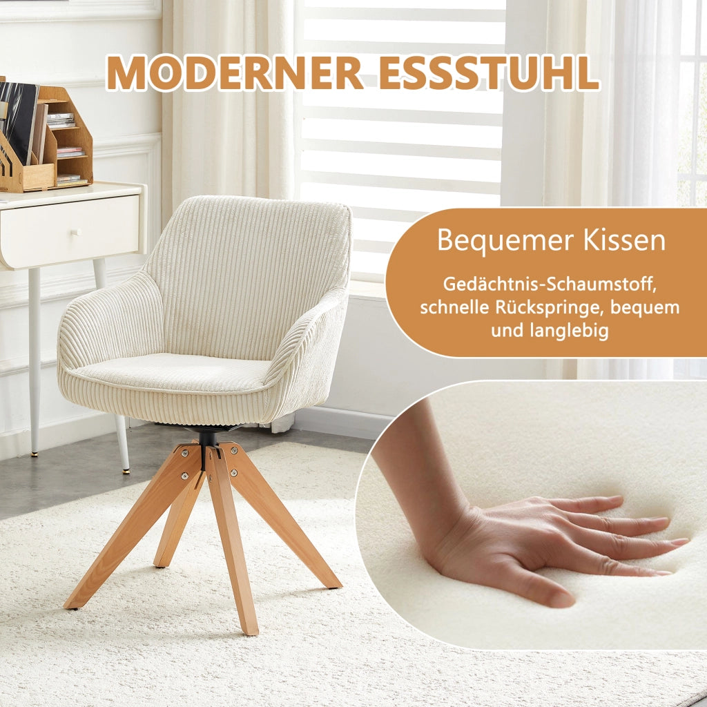 SEDIA Girevole 360° Set da 2 pezzi 84 cm Tessuto Avorio Legno massello