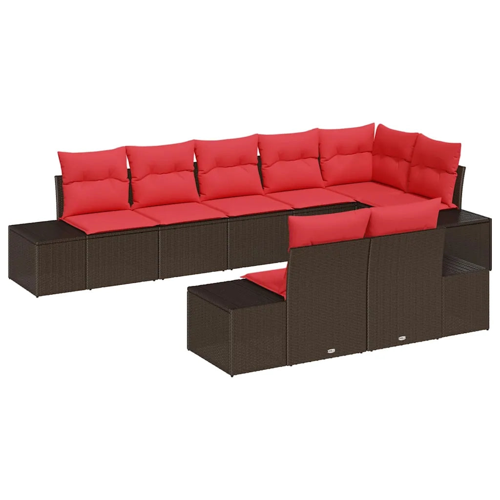 Set Divano da Giardino con cuscino 8 pcs Marrone polyrattan