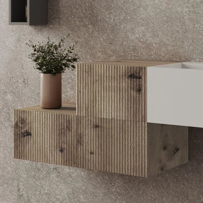 Cassetto sospeso 40 cm rovere naturale con anta cannettata Tevere