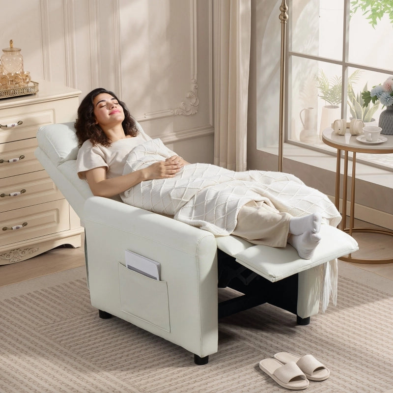 POLTRONA RECLINABILE 73x86x100 cm in poliestere bianco crema con tasche laterali