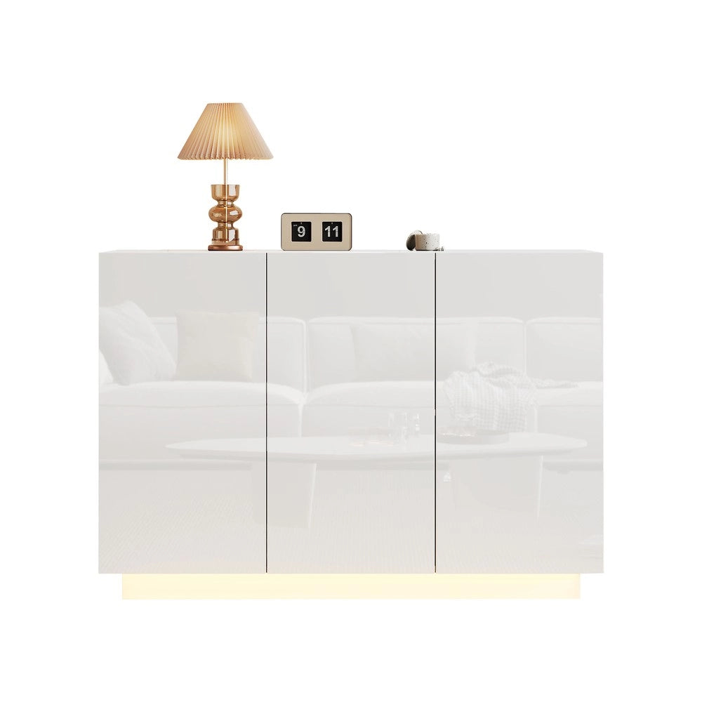 Credenza Ingresso con LED ¨C MINIMAL ¨C Bianco Lucido, 120x40x75