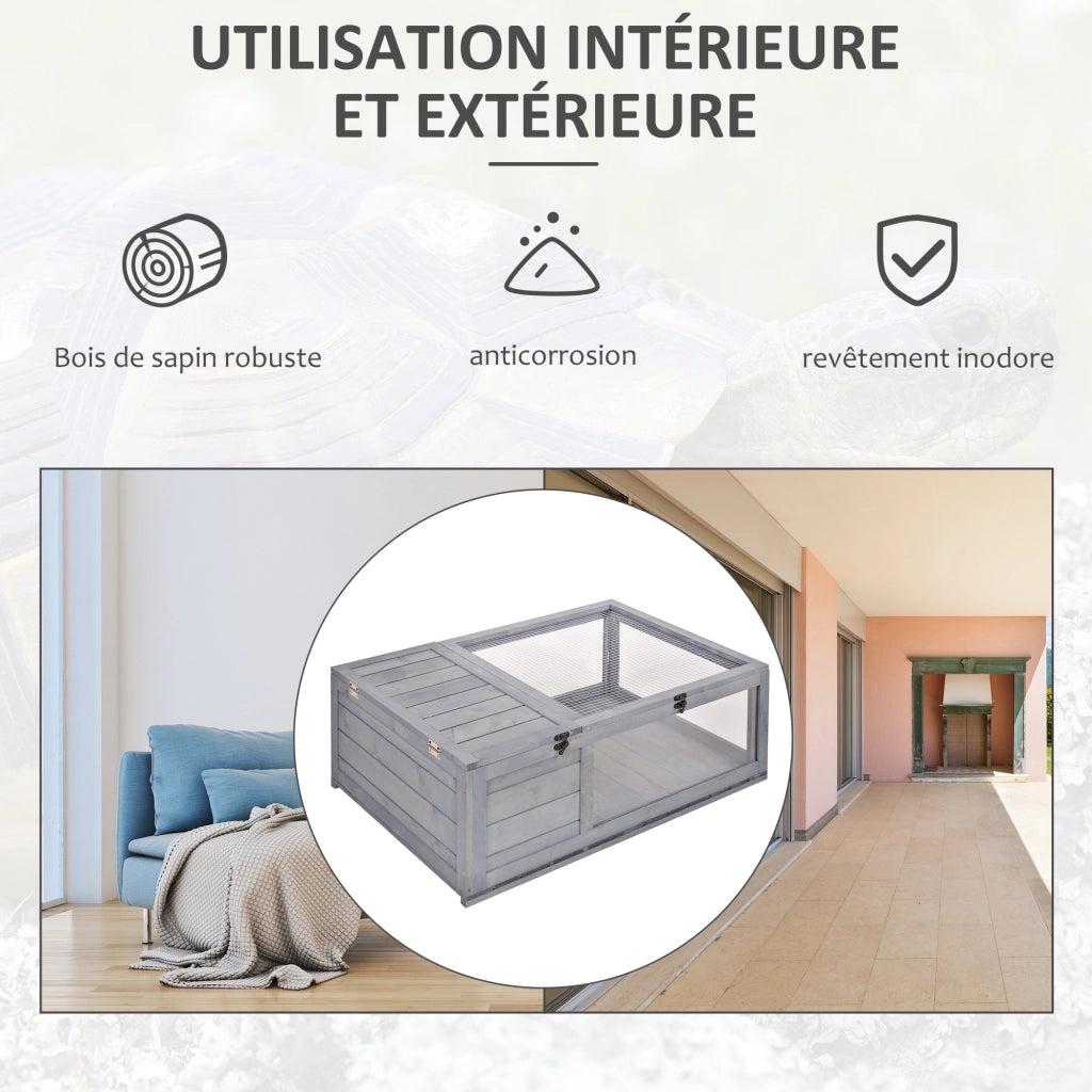 Recinto Habitat per Tartarughe e Piccoli Animali ¨C Xylo ¨C Legno Massello Grigio 91x60,5x32cm