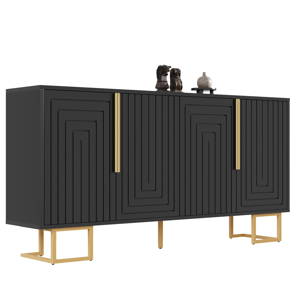 Credenza nera 152 x 40 x 75 cm; due ante e quattro vani; MDF; dettagli dorati