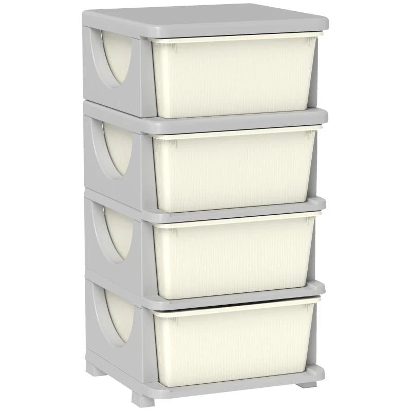 CASSETTIERA IN PLASTICA COLORATA PER CAMERETTA CON 4 CASSETTI, 37X37X76 CM, CREMA