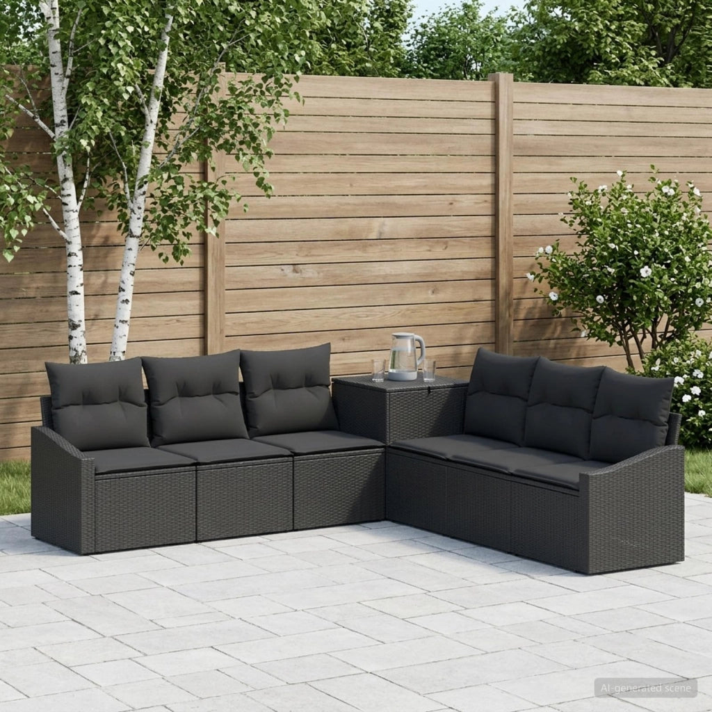 Set di divani 7 pz Nero Rattan sintetico e Acciaio 3448734