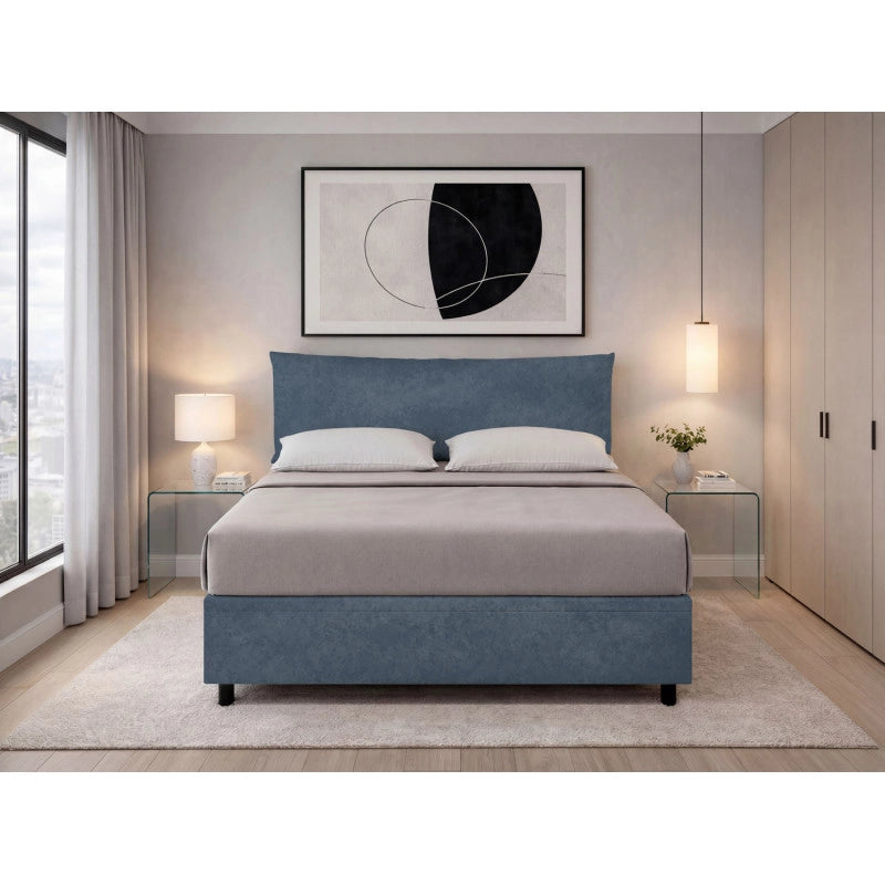 Letto imbottito Matrimoniale 180x190 cm Soft - Contenitore,Microfibra,Blu