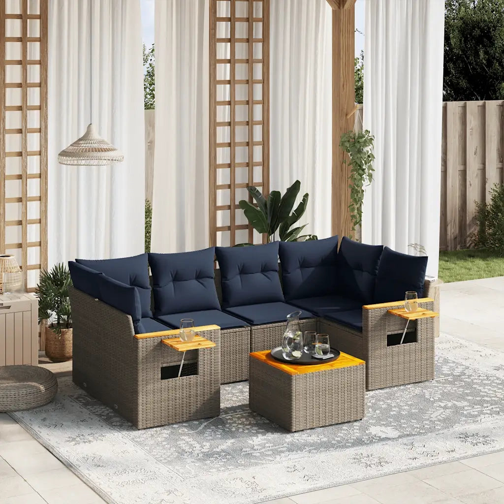 Set Divani da Giardino 7 pz con Cuscini Grigio in Polyrattan 3226642