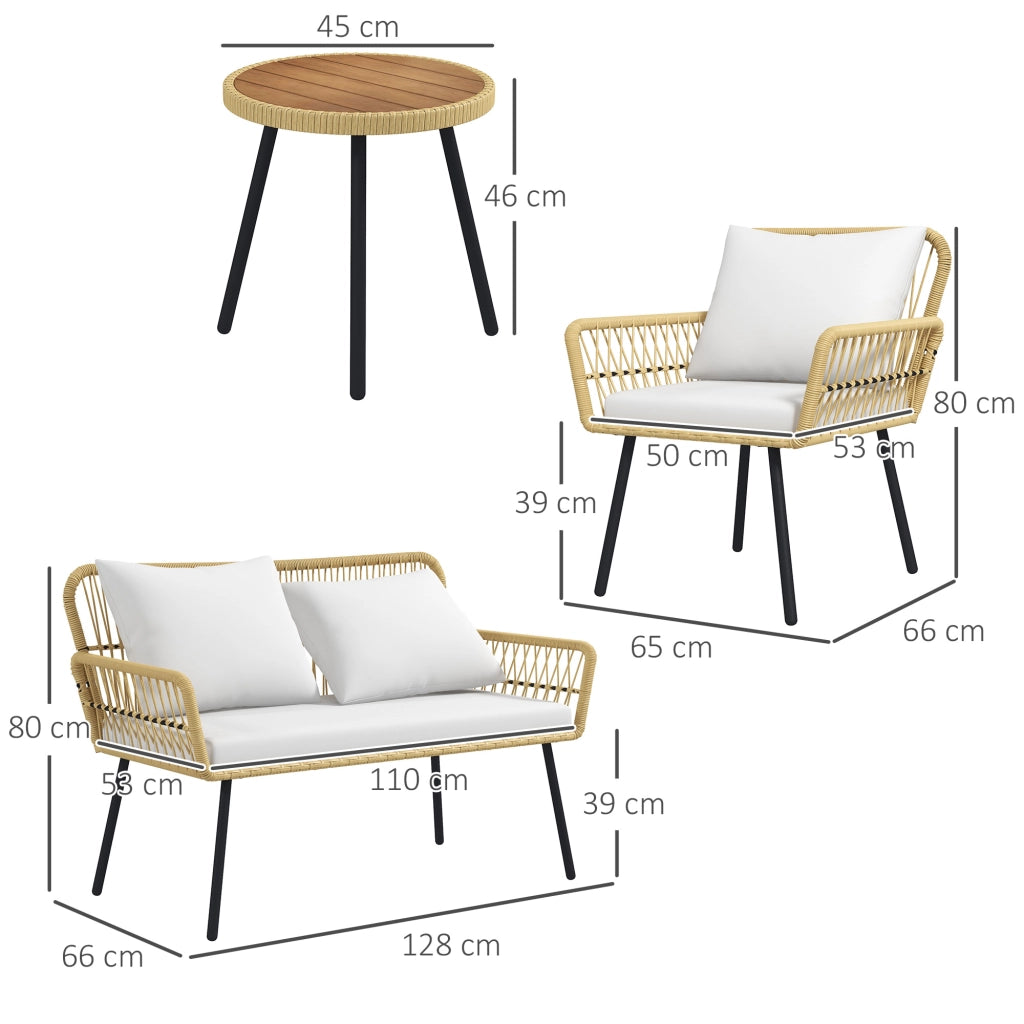 Set salotto da giardino 4 pezzi ¨C zephmum ¨C canap¨¦ 2 posti, 2 poltrone, 7 cuscini, tavolino rotondo, polyrattan