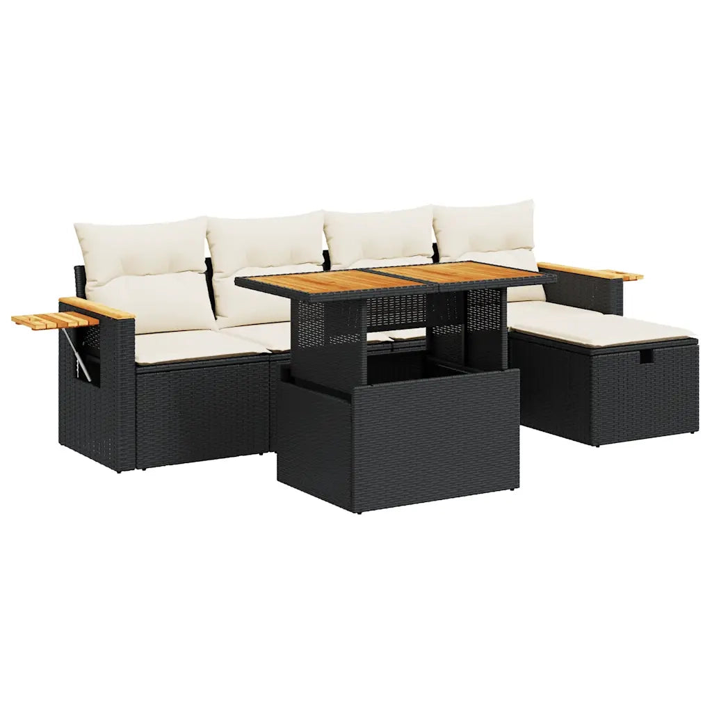 Set Divano da Giardino 6 pz con Cuscini Nero in Polyrattan 3328127