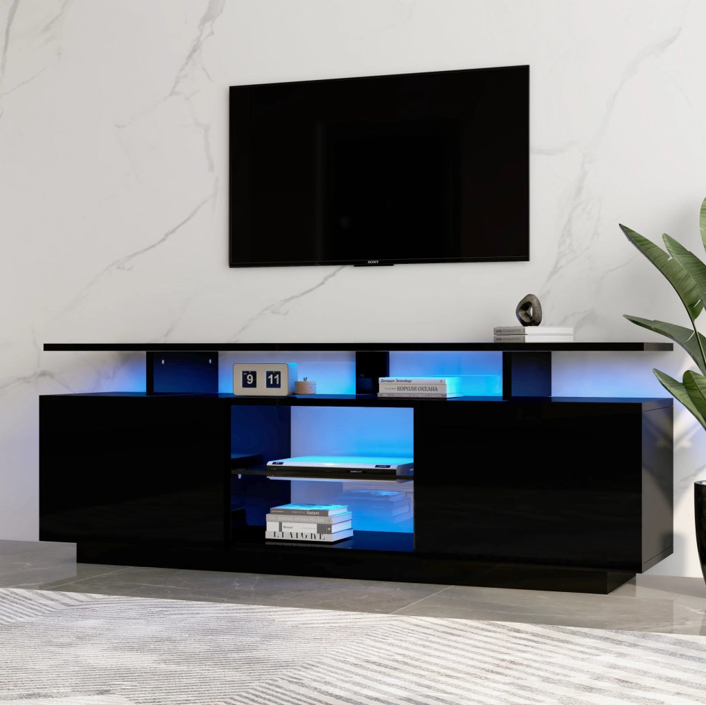 Mobile TV nero da 140 cm con illuminazione LED controllata da app