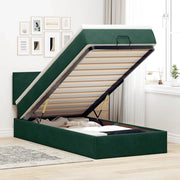 Pouf Letto con Materasso e LED Verde Scuro 80x200cm in Velluto