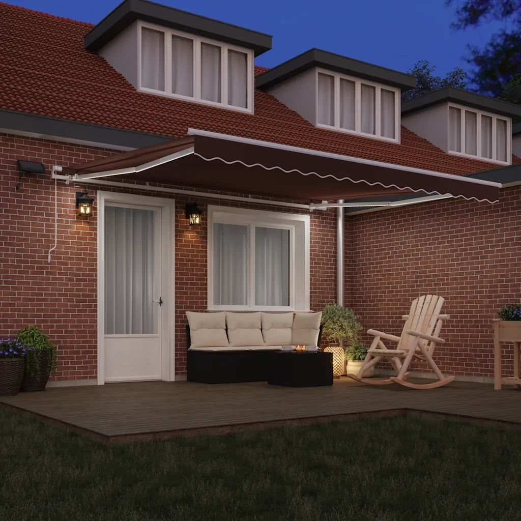 Tenda da Sole Retrattile Manuale con LED Marrone 400x300 cm 3215379
