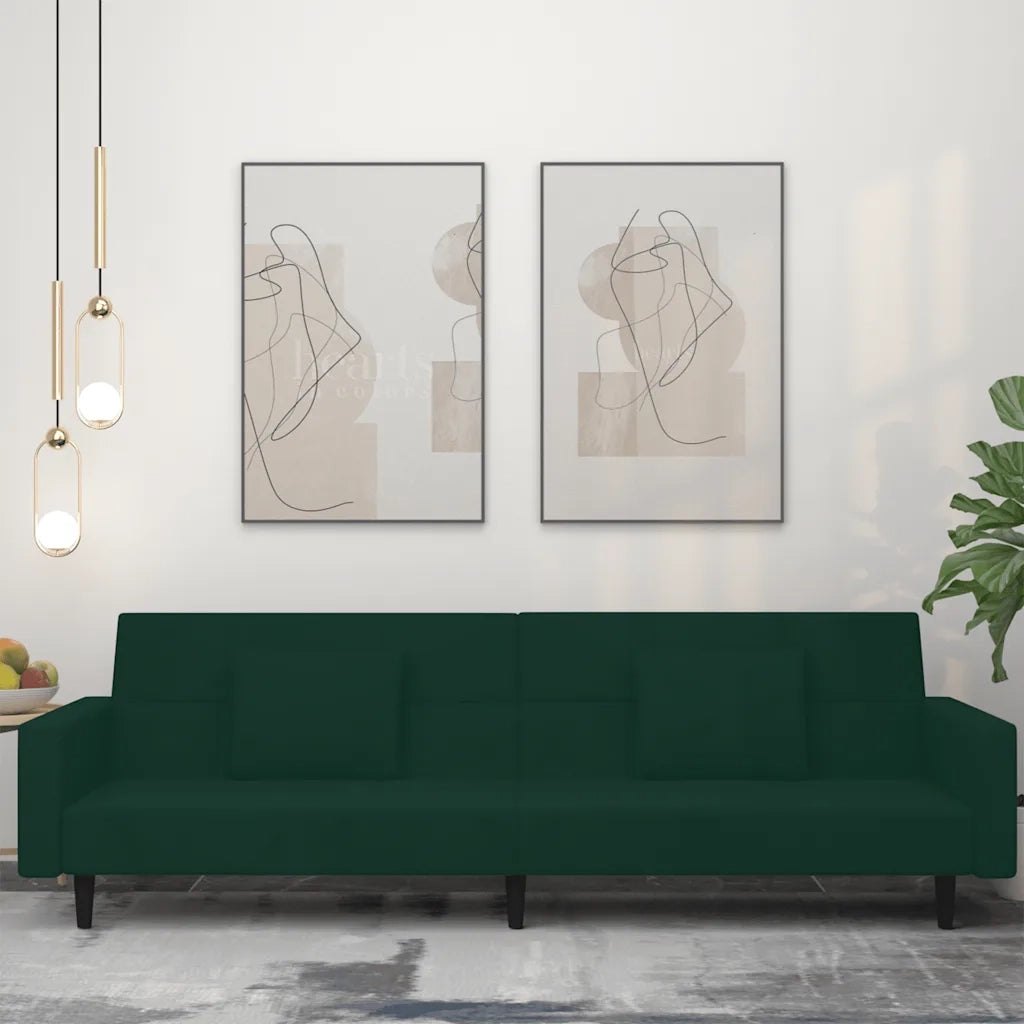 Divano Letto a 2 Posti con 2 Cuscini Verde Scuro in Velluto 375818