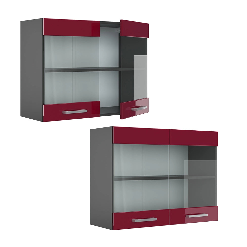 Vicco Mobile da cucina in vetro Rosso lucido 80 cm