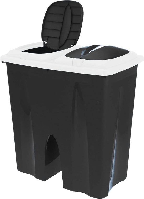 Contenitore di Rifiuti Quadrato 50 Litri - 2 x 25L - Separatore di Rifiuti Duraturo con Chiusura a Scatto e Coperchio