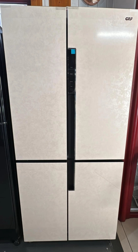 Grf fc8383m frigorifero frigo 4 porte cross door, motore inverter, total no frost, classe energetica e,  colore beige marmorizzato, capacità 436lt