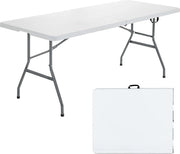 Tavolo da giardino pieghevole, 180 x 73 cm, tavolo da buffet con maniglia portatile, tavolo da festa per 6 persone, tavolo da campeggio in plastica resistente al tempo, tavolo pieghevole per giardino, terrazza e balcone