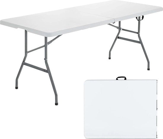 Tavolo da giardino pieghevole, 180 x 73 cm, tavolo da buffet con maniglia portatile, tavolo da festa per 6 persone, tavolo da campeggio in plastica resistente al tempo, tavolo pieghevole per giardino, terrazza e balcone