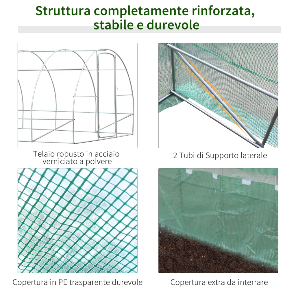 EasyComfort Serra per Orto a Tunnel con Porta e 8 Finestre, Serra da Giardino in PE e Metallo Zincato, per Coltivazaione Piante, 600x300x200cm