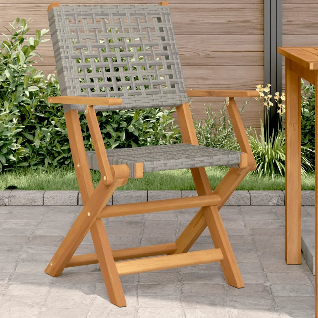 Sedie da Giardino 2 pz | Sedie da Esterno Grigie Legno Massello Acacia e Polyrattan