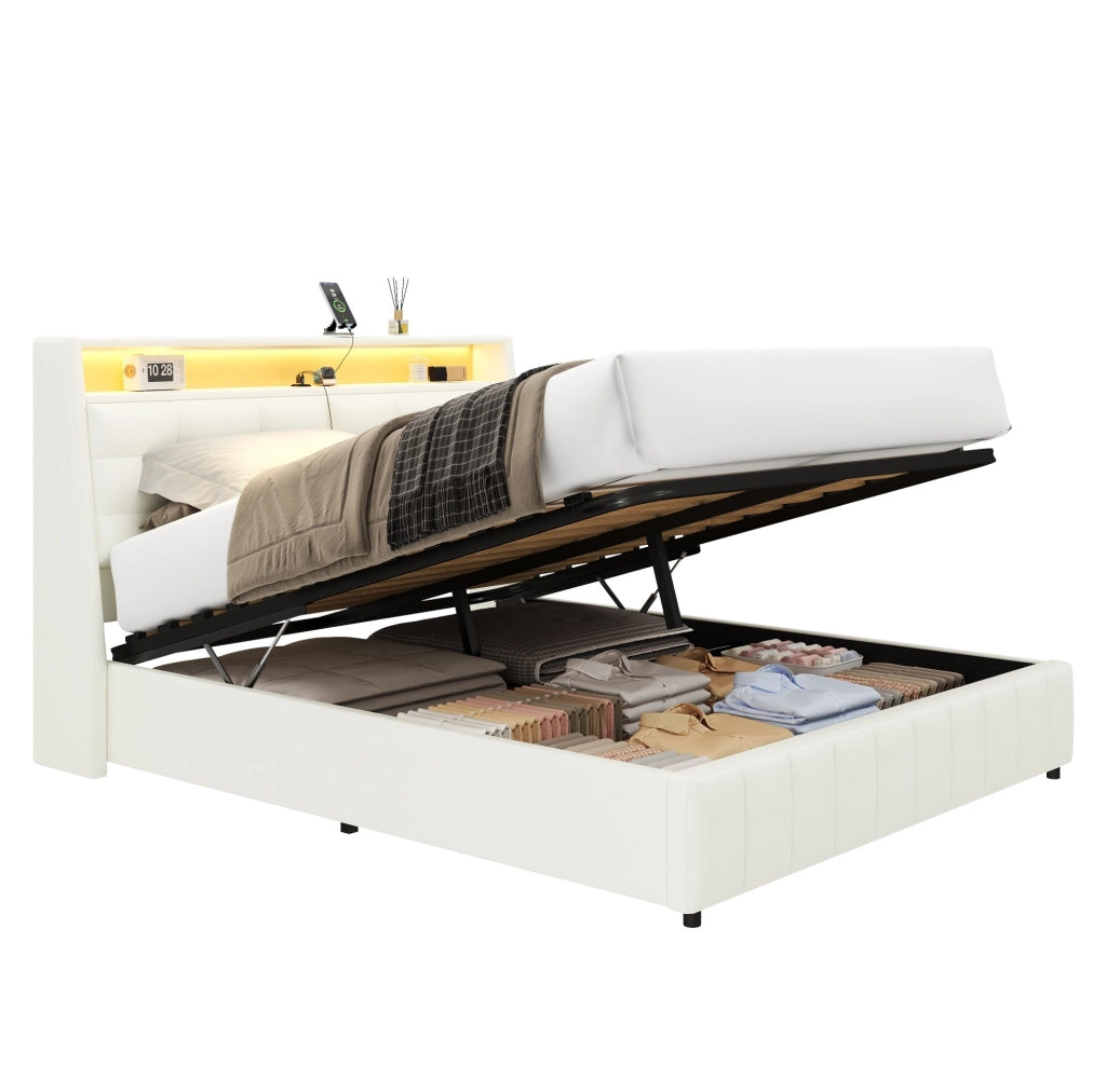 Letto piattaforma 160x200 con LED, USB e spazio contenitivo