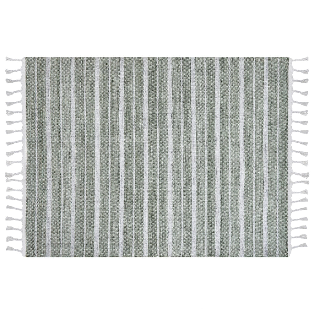 Tappeto verde 160 x 230 cm per soggiorno e camera da letto con frange a righe