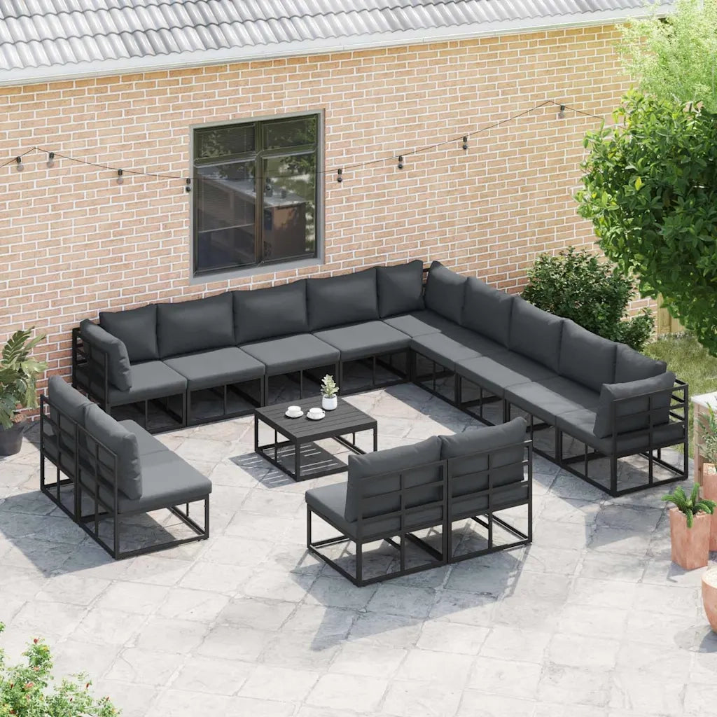 vidaXL Set Divano da Giardino con cuscino 14 pcs Nero Alluminio