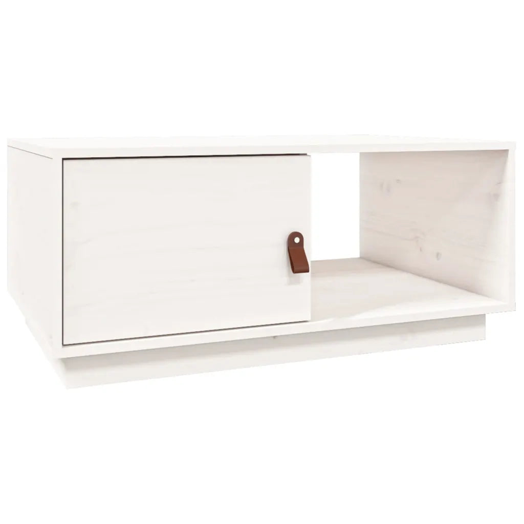 Tavolino da Salotto Bianco 80x50x35,5 cm Legno Massello di Pino 818261