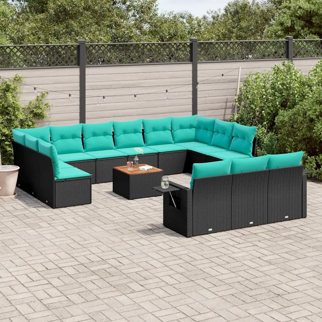Set Divani da Giardino 14 pz con Cuscini Nero in Polyrattan 3224804