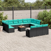 Set Divani da Giardino 14 pz con Cuscini Nero in Polyrattan 3224804