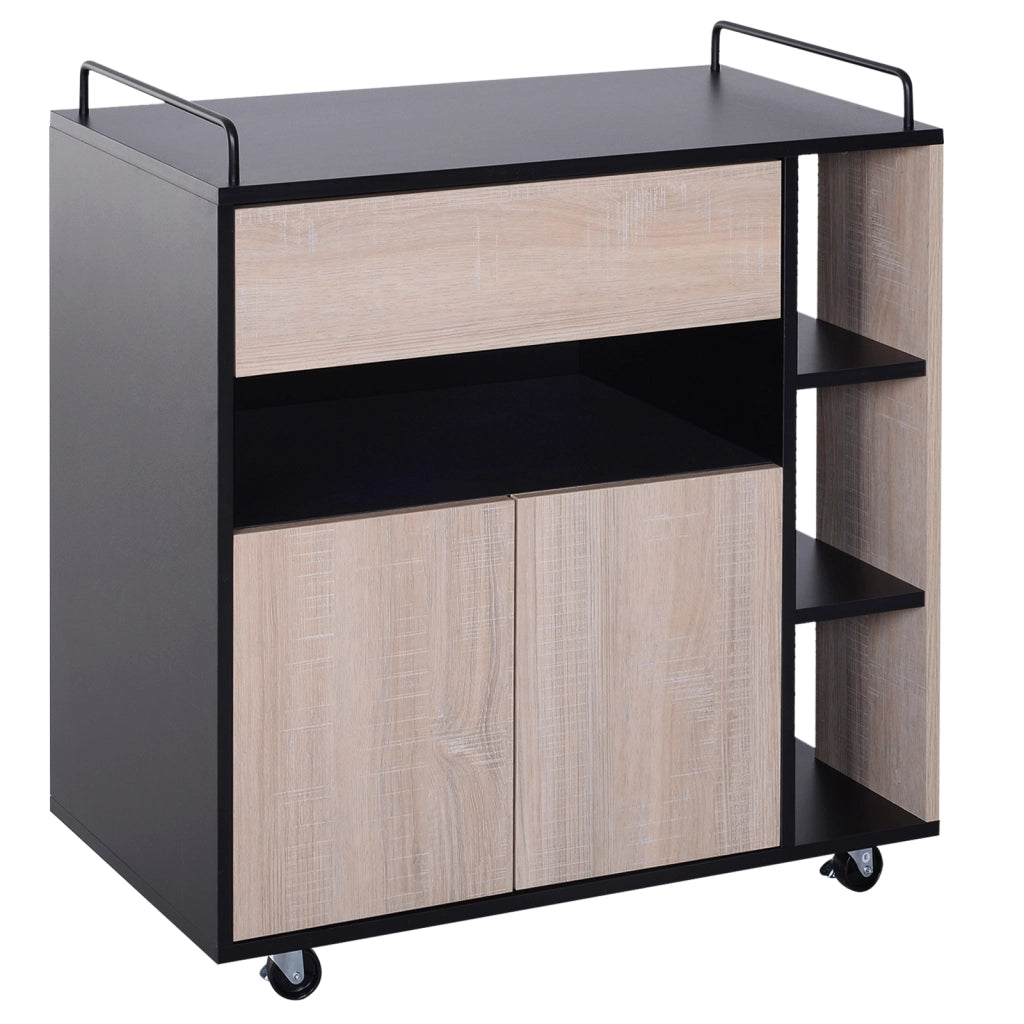 EasyComfort Carrello da Cucina Multiuso Moderno con Ruote Cassetto Anta in Legno Rovere, 76,5x40x82cm