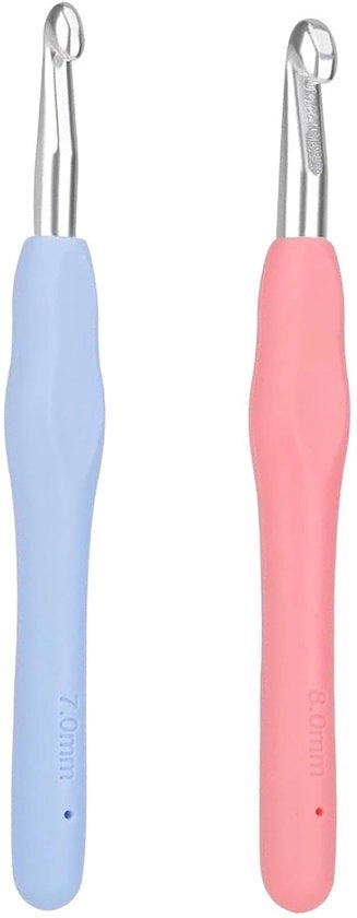 Set di Aghi da Maglia 7/8 mm - 2 Pezzi - Manico Ergonomico - TPR Impugnatura - Ala Leggera in Alluminio - Per Principianti - Set di Aghi