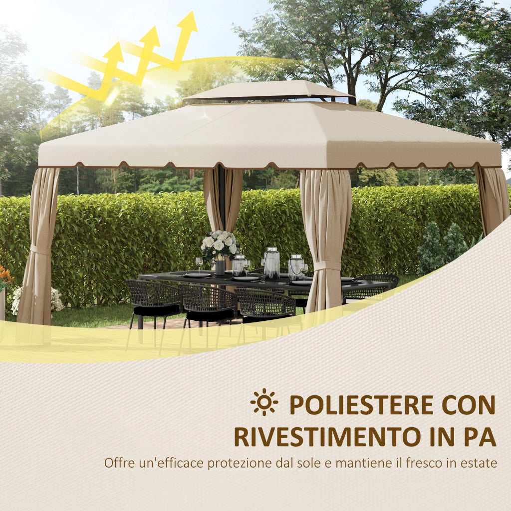 Tetto per Gazebo da Giardino 3x4m ¨C zephmum ¨C Poliestere Beige
