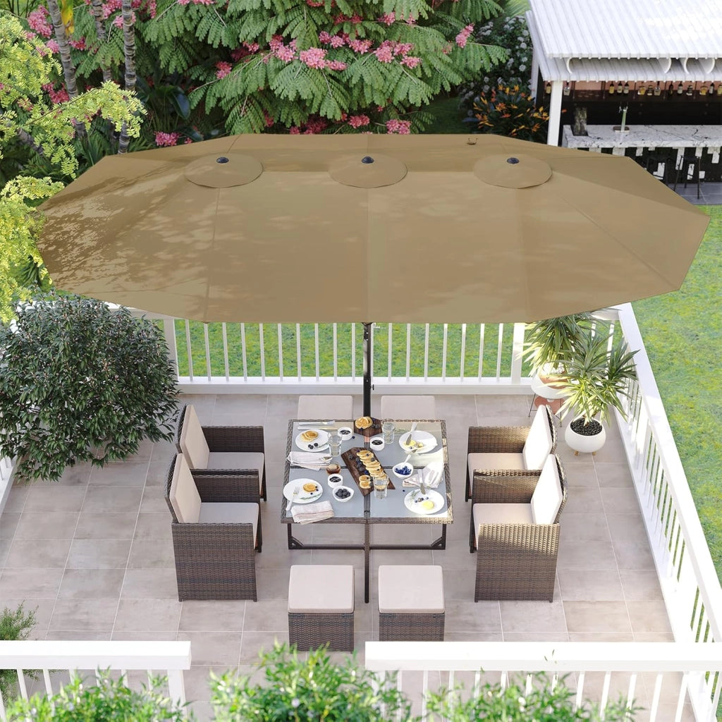 SONGMICS Ombrellone Doppio da Giardino, Parasole di 460 x 270 cm, Extra Grande, UPF50+, con Manovella, per Mercato Esterno Terrazzo, Base non Inclusa, Tortora GPU36BR