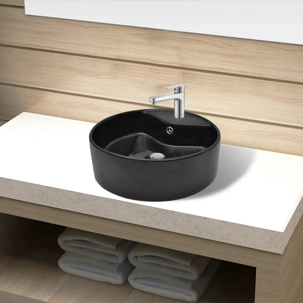 Lavandino bagno in Ceramica nera rotondo con Foro di trabocco 141939
