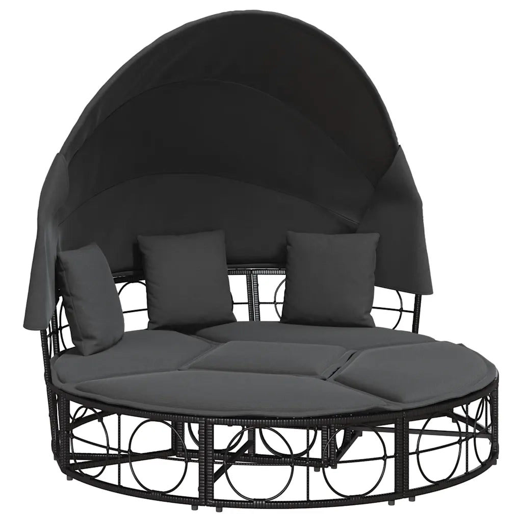 Lettino Prendisole Esterno Tetto e Cuscini Nero in Polyrattan 4108234